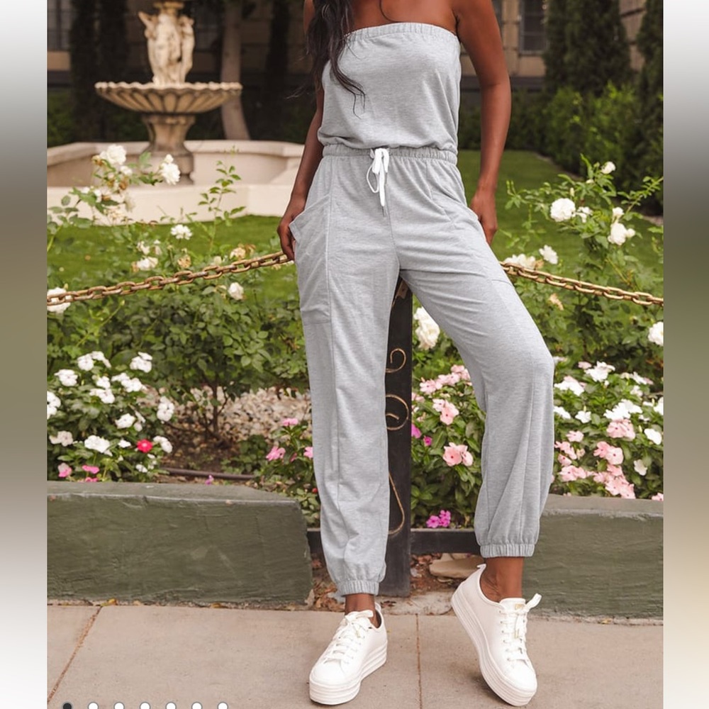 Grey strapless jumpsuit